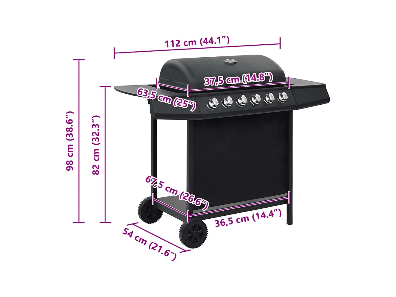 Barbecue au gaz avec 6 zones de cuisson Acier Noir