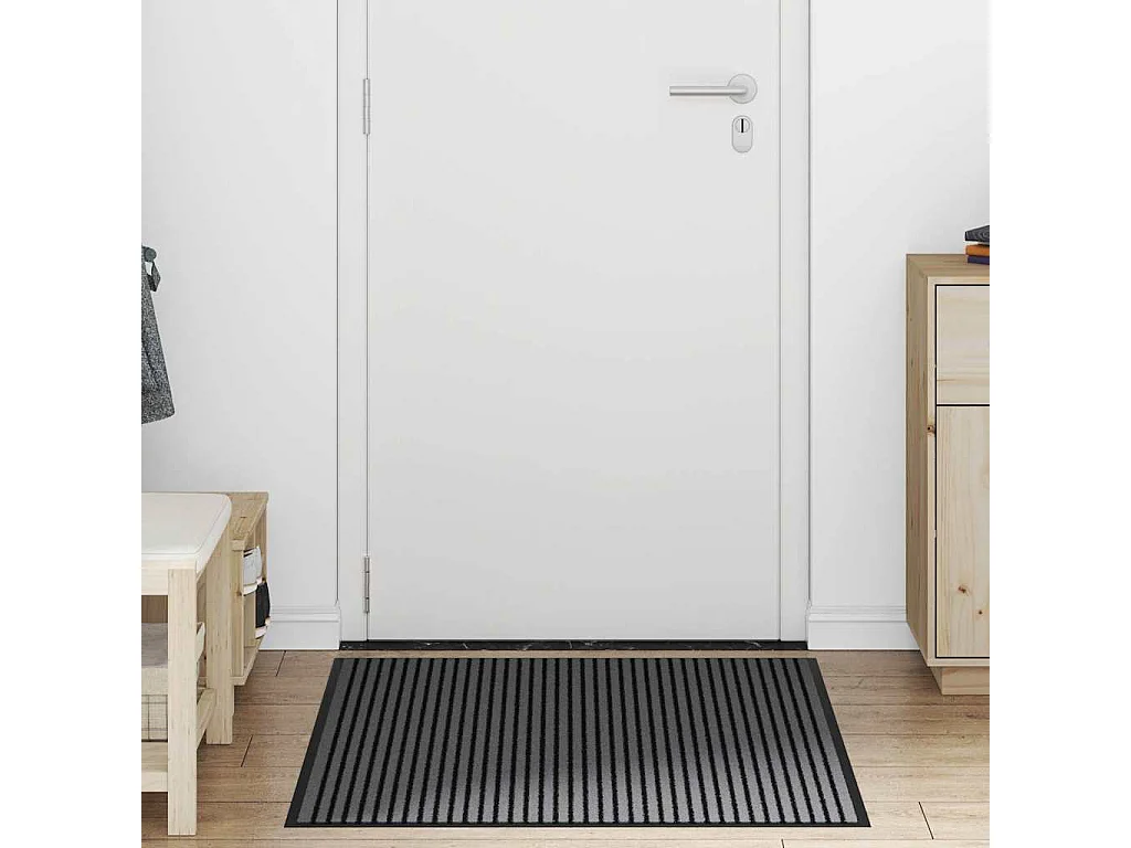 Paillasson noir et gris à rayures 90x120 cm