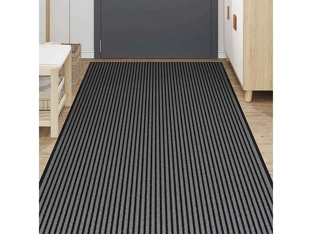 Paillasson noir et gris à rayures 115x400 cm
