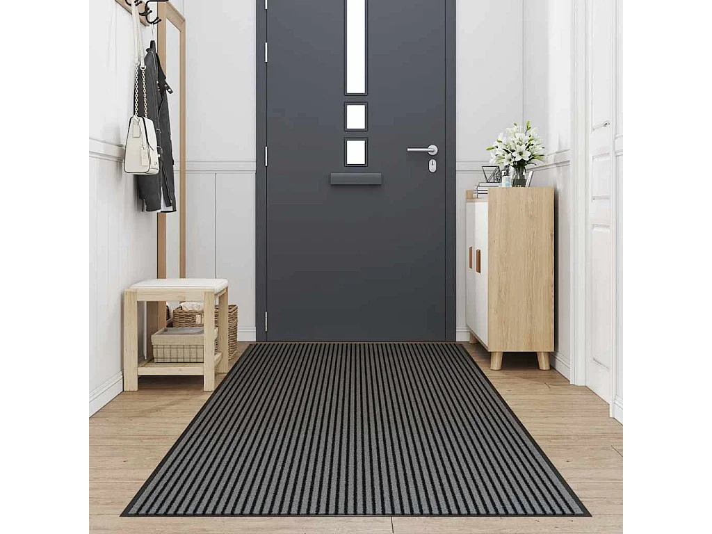 Paillasson noir et gris à rayures 115x400 cm