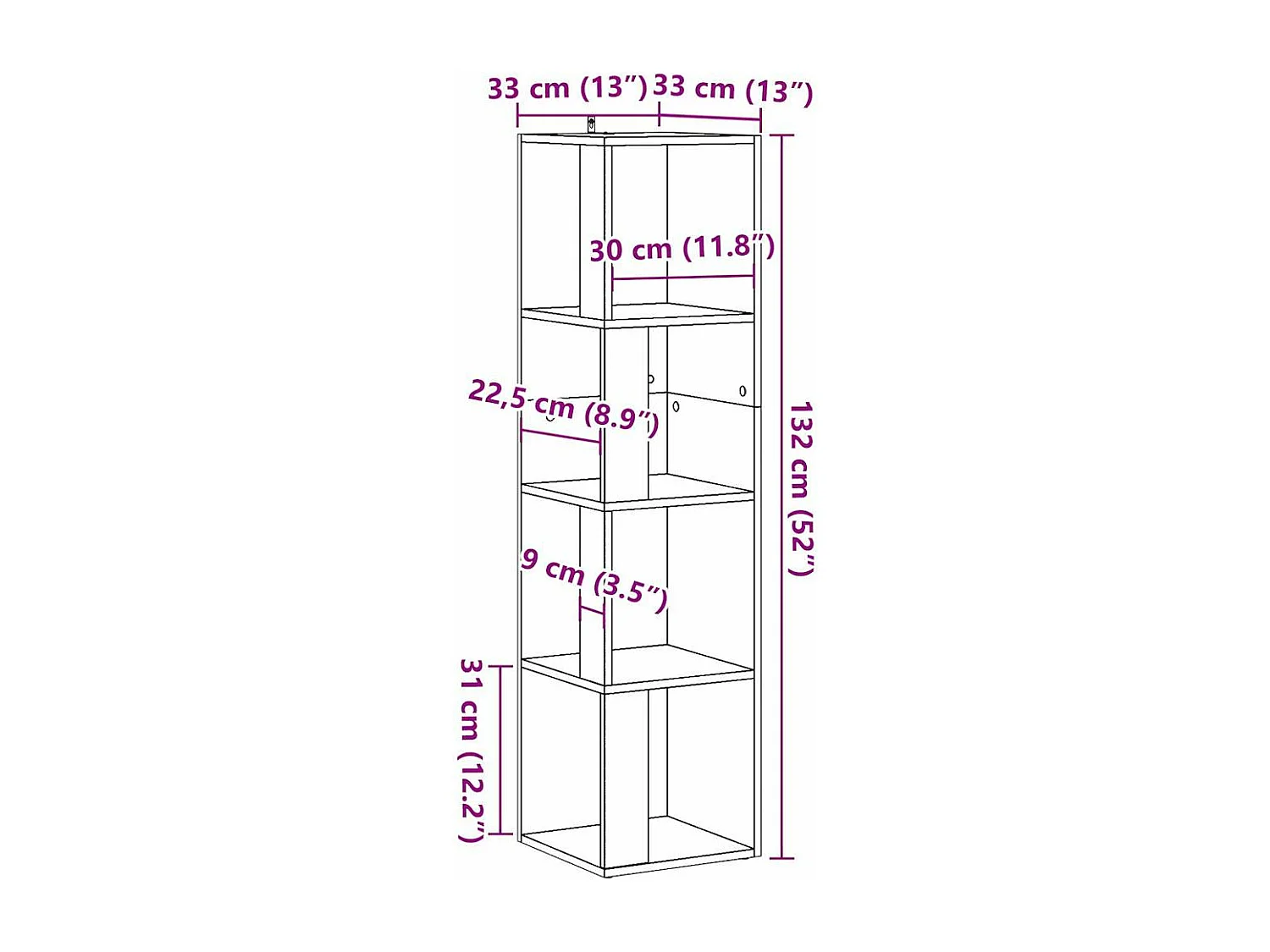 Mueble de esquina roble craft 33x33x132 cm madera de ingeniería