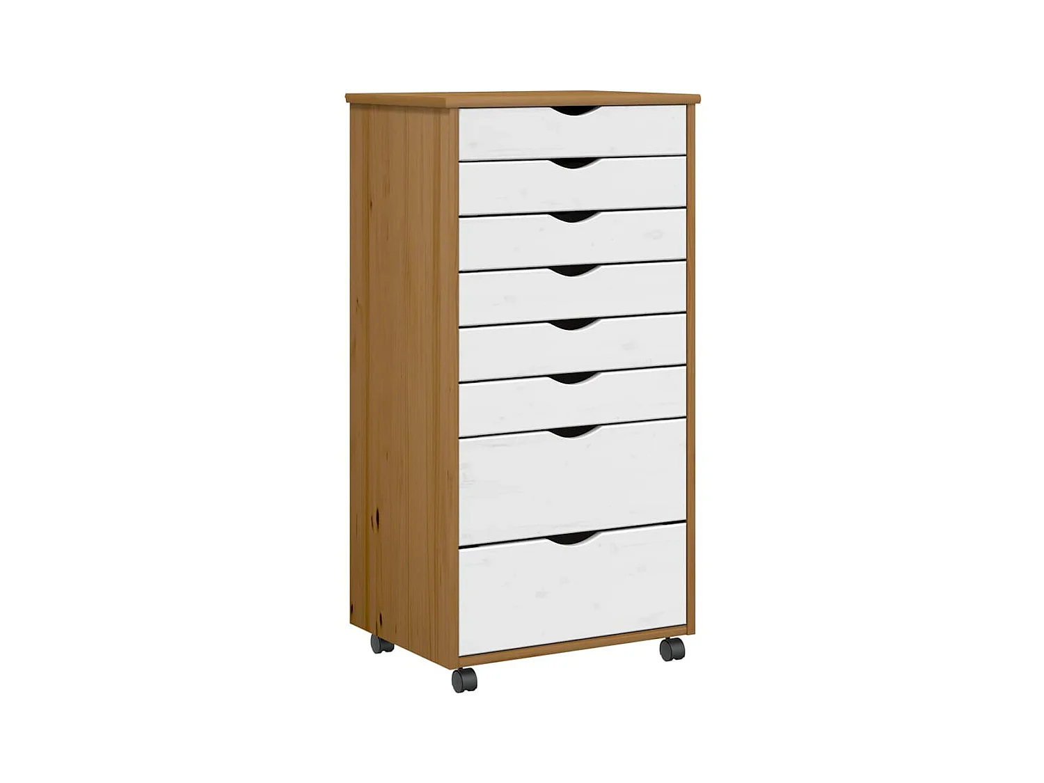 Armoire roulante avec tiroirs MOSS bois de pin marron miel