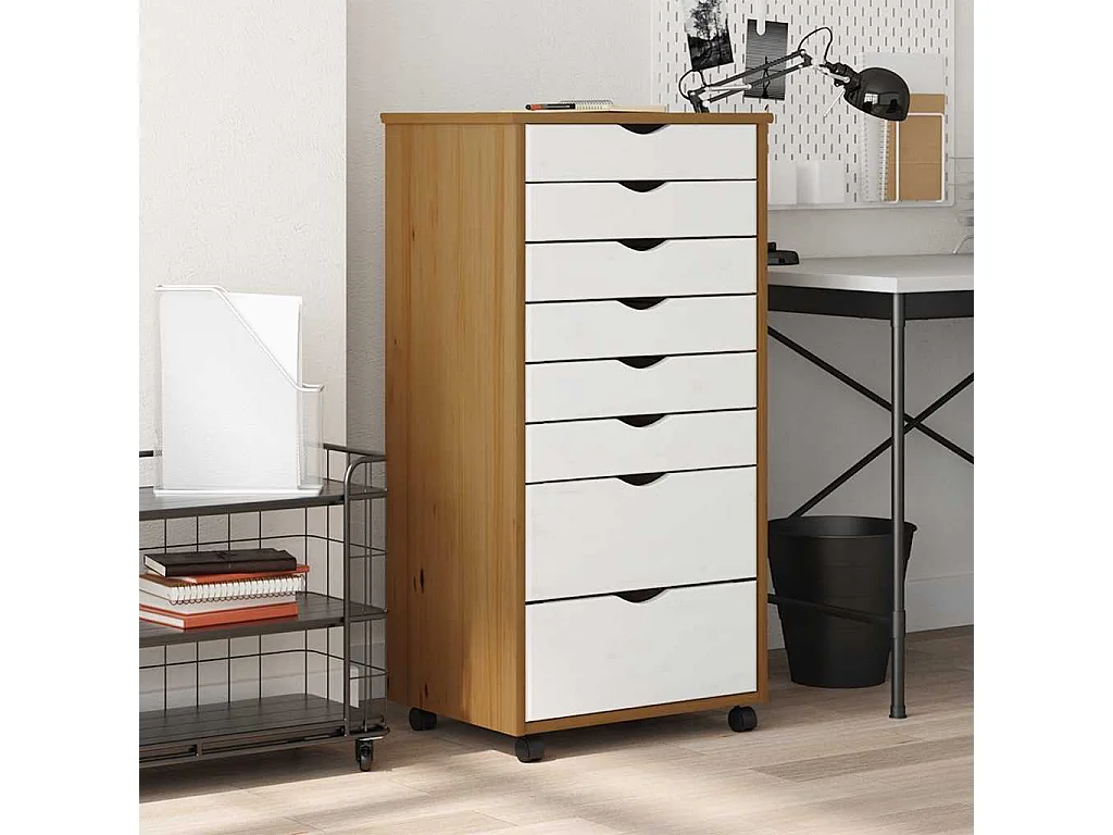 Armadio a rotelle con cassetti MOSS miele marrone legno di pino