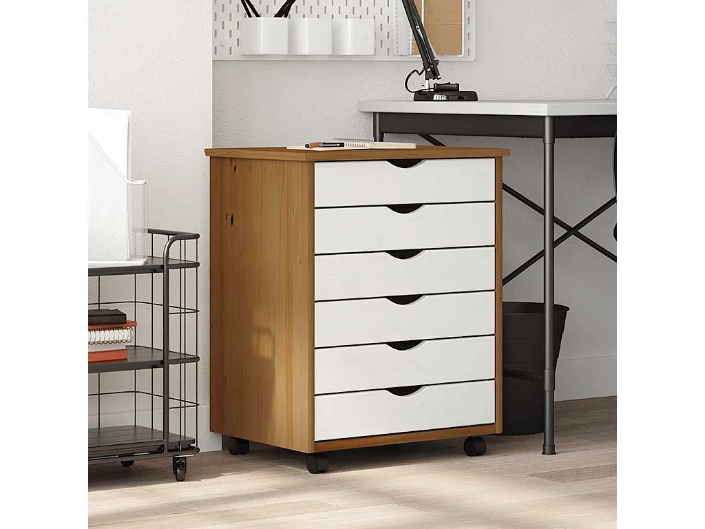 Armário com rodízios e gavetas MOSS madeira de pinho castanho mel