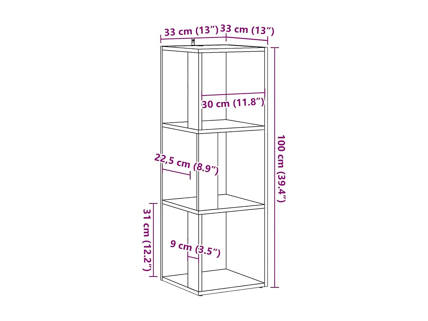 Mueble de esquina roble craft 33x33x100 cm madera de ingeniería