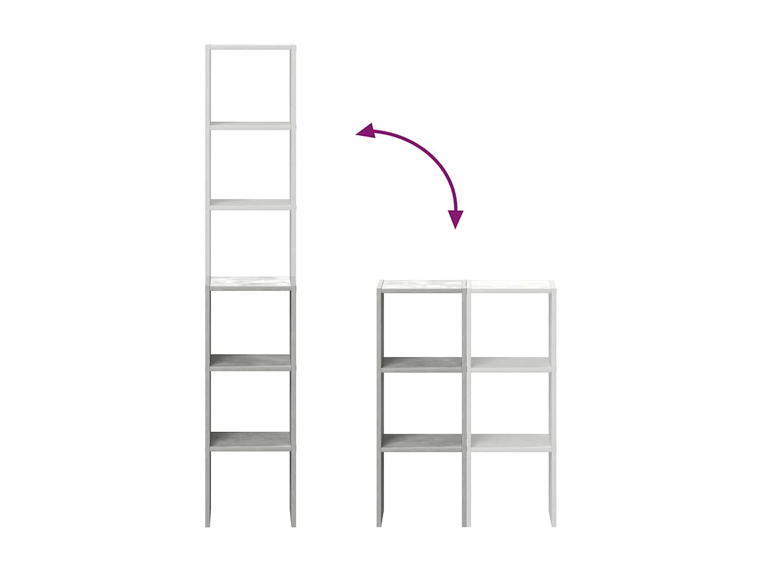 2 stuks stapelbare boekenkasten van bewerkt hout in de kleur betongrijs