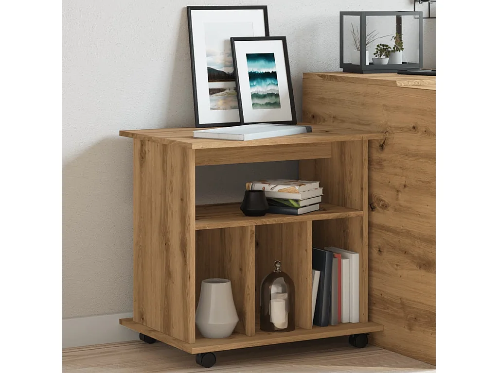 Mobiletto con ruote in rovere artigianale 60x45x60 cm in legno ingegnerizzato