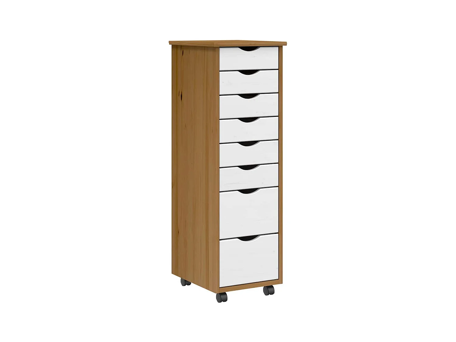 Armoire roulante avec tiroirs MOSS bois de pin marron miel