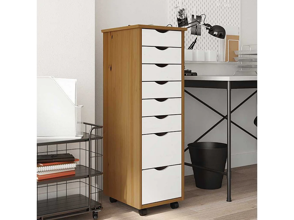 Armadio a rotelle con cassetti MOSS miele marrone legno di pino