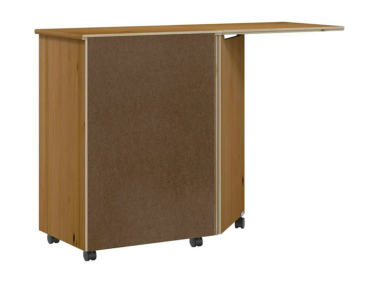 Mueble con ruedas y escritorio MOSS madera de pino color marrón miel