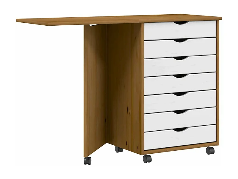 Armoire roulante avec bureau MOSS marron miel bois de pin