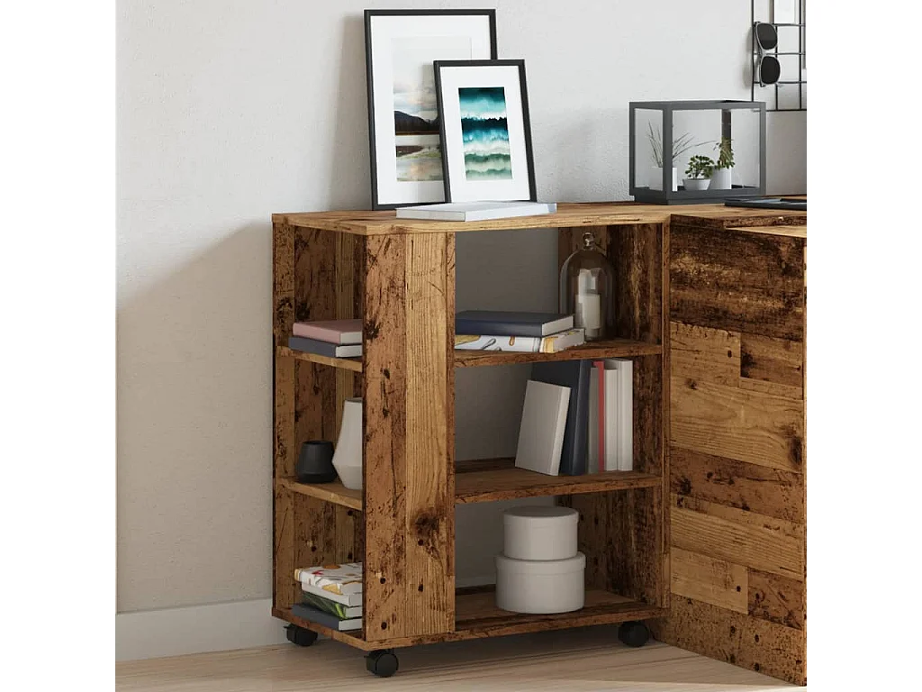 Mobiletto in legno vecchio con ruote 60x35x75 cm in legno ingegnerizzato