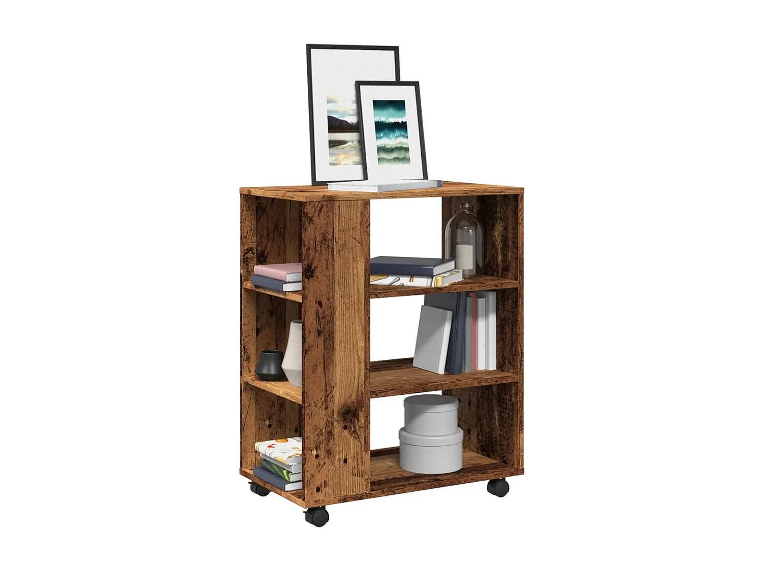 Mobiletto in legno vecchio con ruote 60x35x75 cm in legno ingegnerizzato