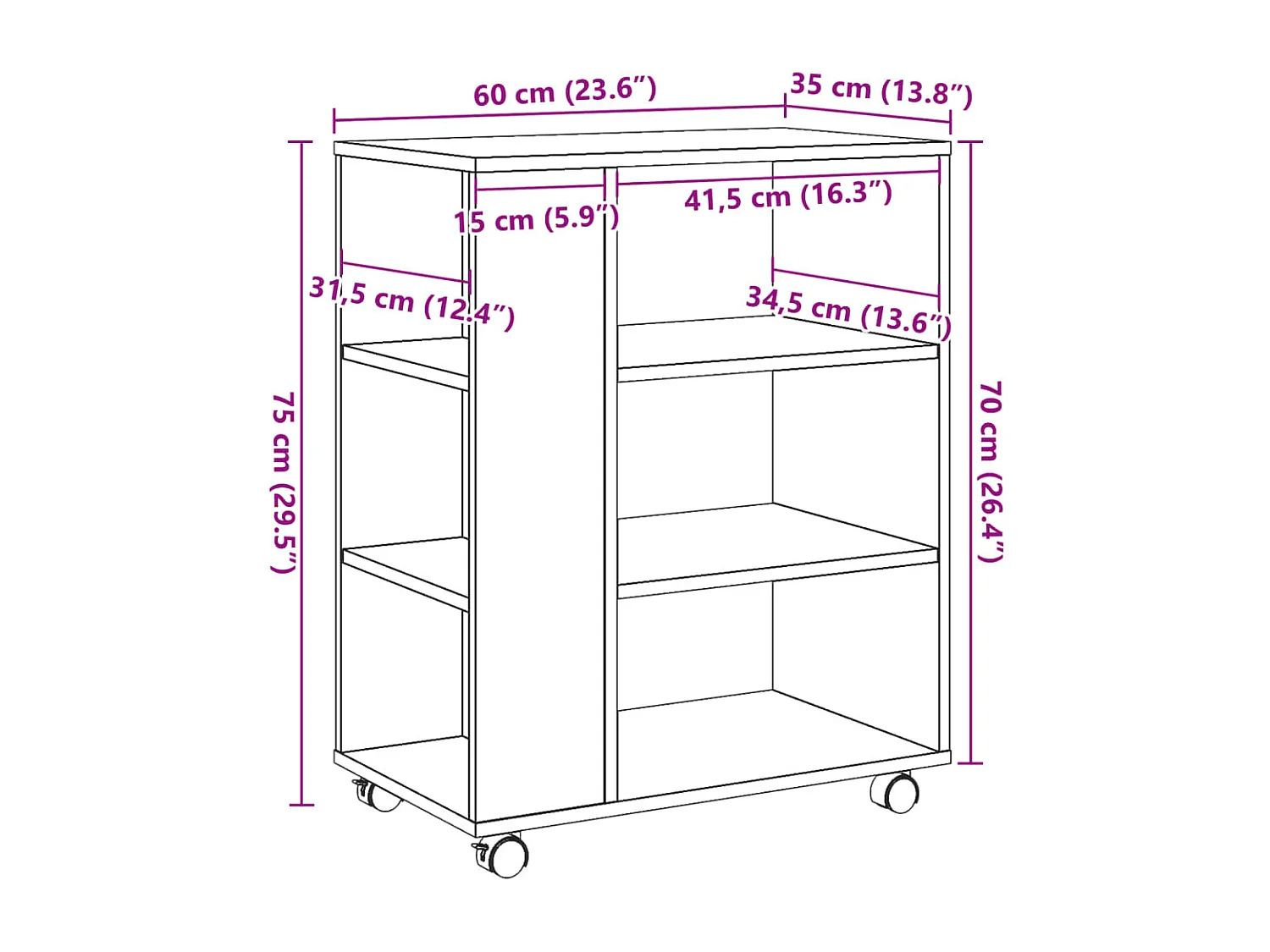 Armoire à roulettes vieux bois 60x35x75 cm bois d'ingénierie