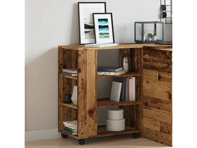 Mobiletto in legno vecchio con ruote 60x35x75 cm in legno ingegnerizzato