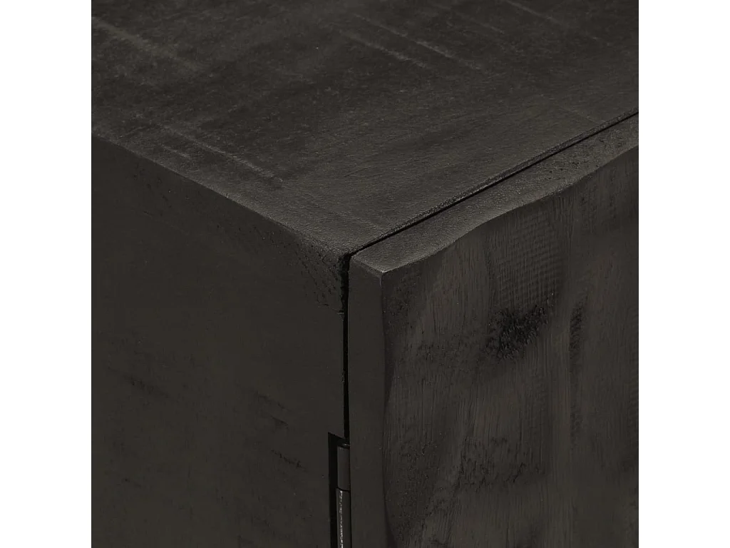 Schwarzer Nachttisch 40x30x50 cm aus massivem Mangoholz und Eisen