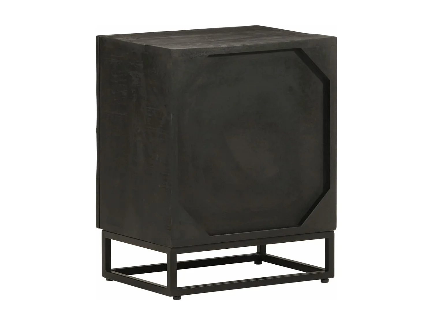 Table de chevet noir 40x30x50 cm bois massif manguier et fer