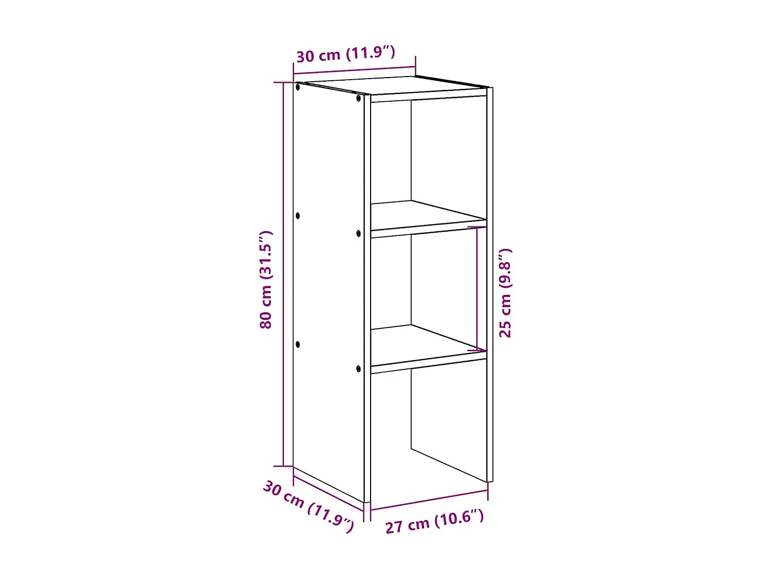 Estante empilhável branca 30x30x80 cm madeira de engenharia