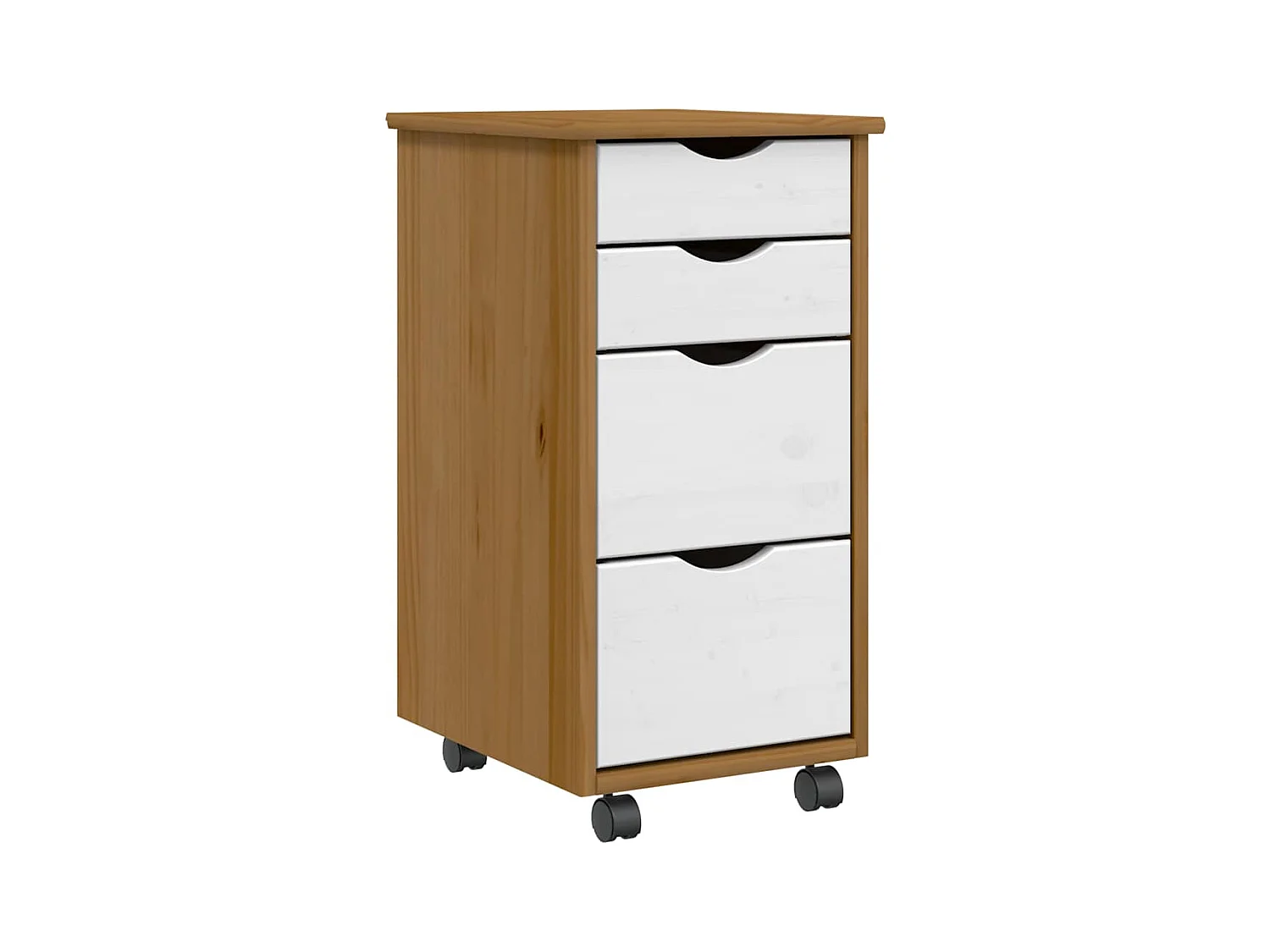 Armoire roulante avec tiroirs MOSS bois de pin marron miel