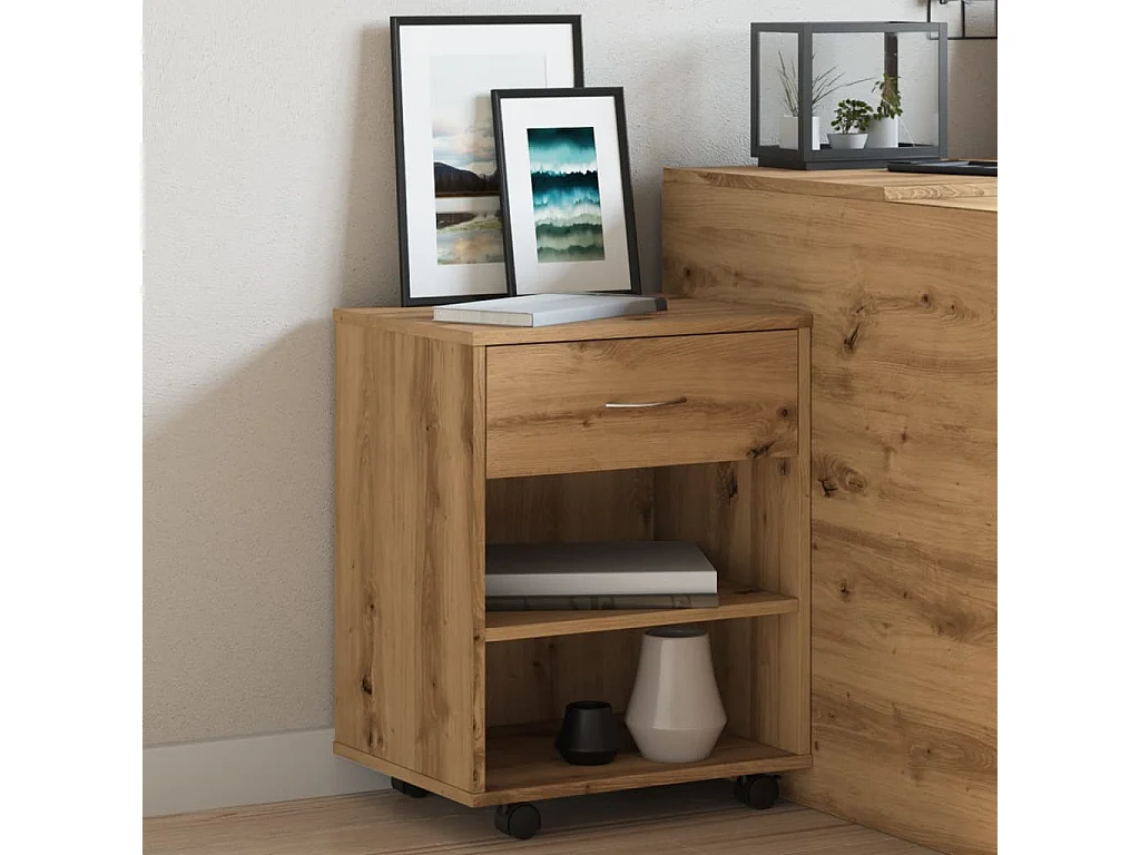 Armoire roulante chêne artisanal 46x36x59 cm bois d'ingénierie