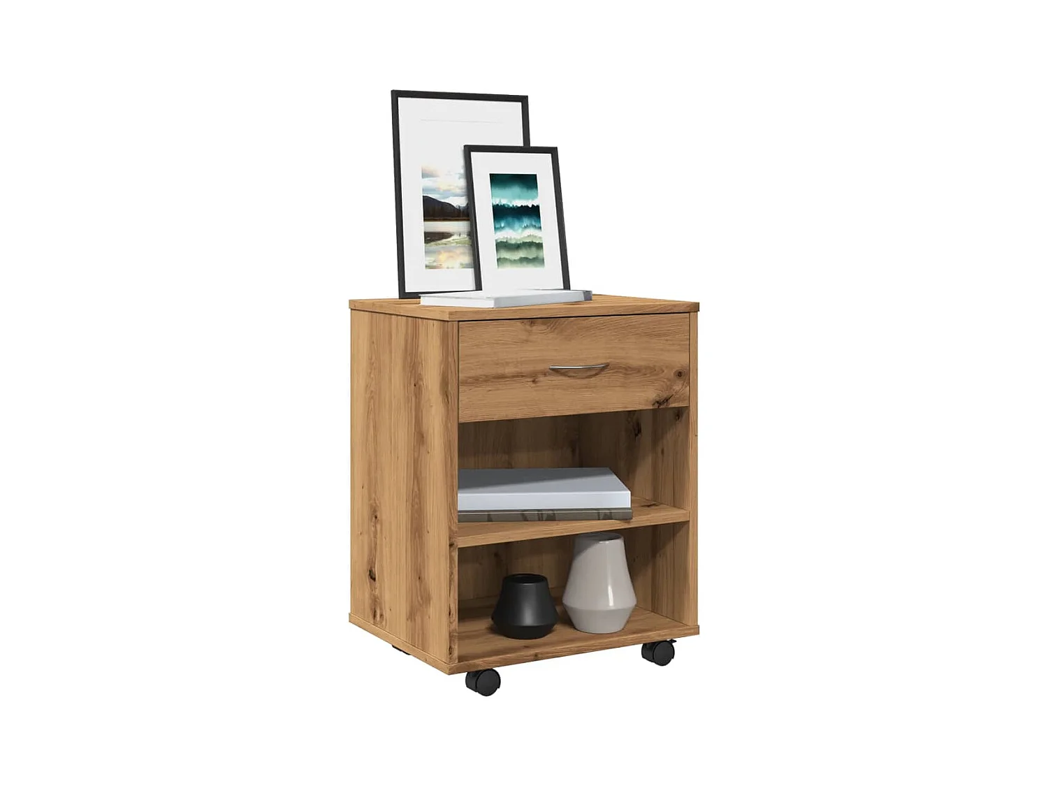 Armoire roulante chêne artisanal 46x36x59 cm bois d'ingénierie