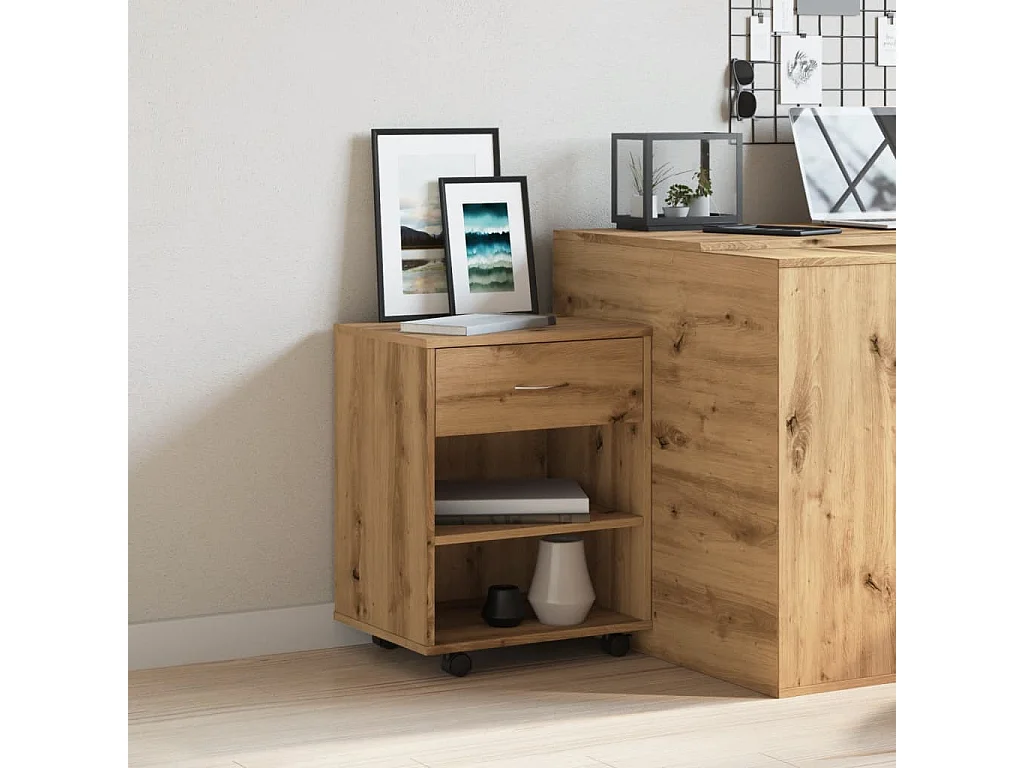 Armoire roulante chêne artisanal 46x36x59 cm bois d'ingénierie