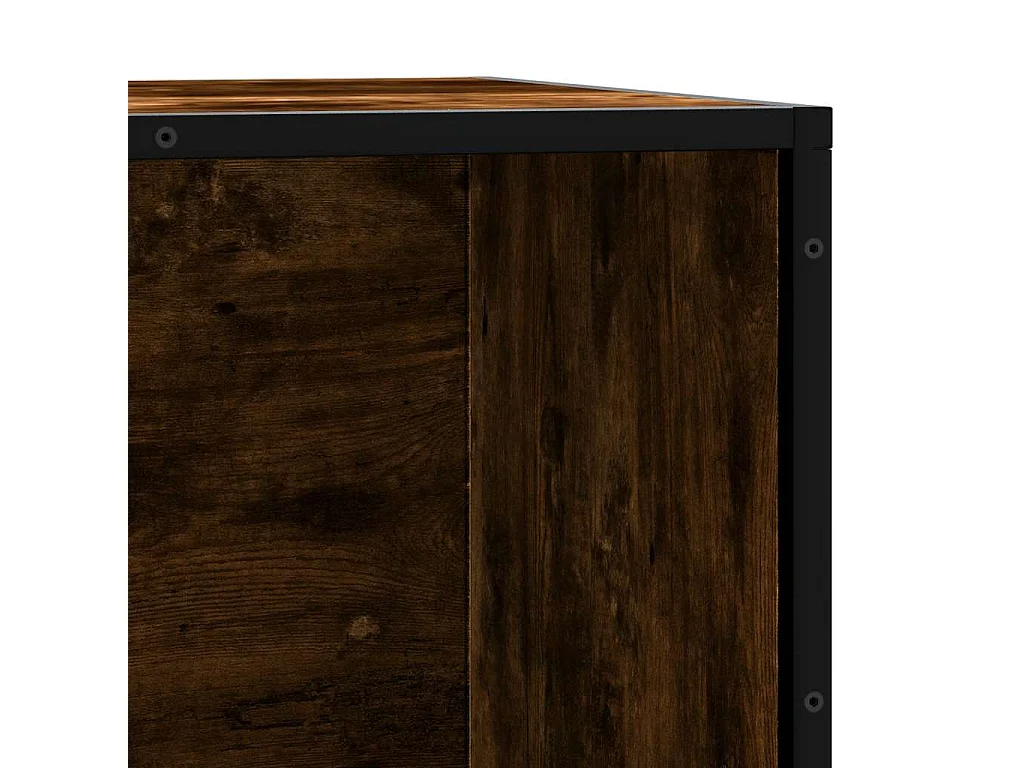 Gerookte eikenhouten schoenenbank, bewerkt hout en metaal