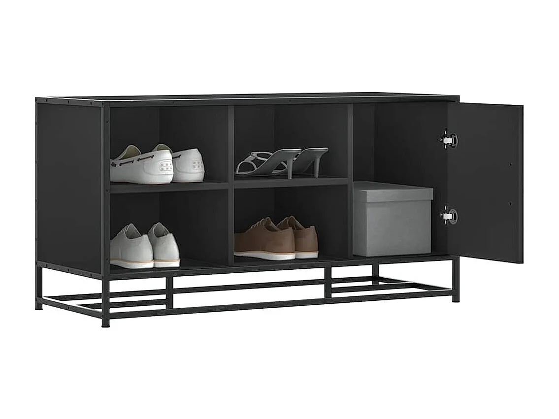 Banc à chaussures noir 100x40x53,5cm bois d'ingénierie et métal