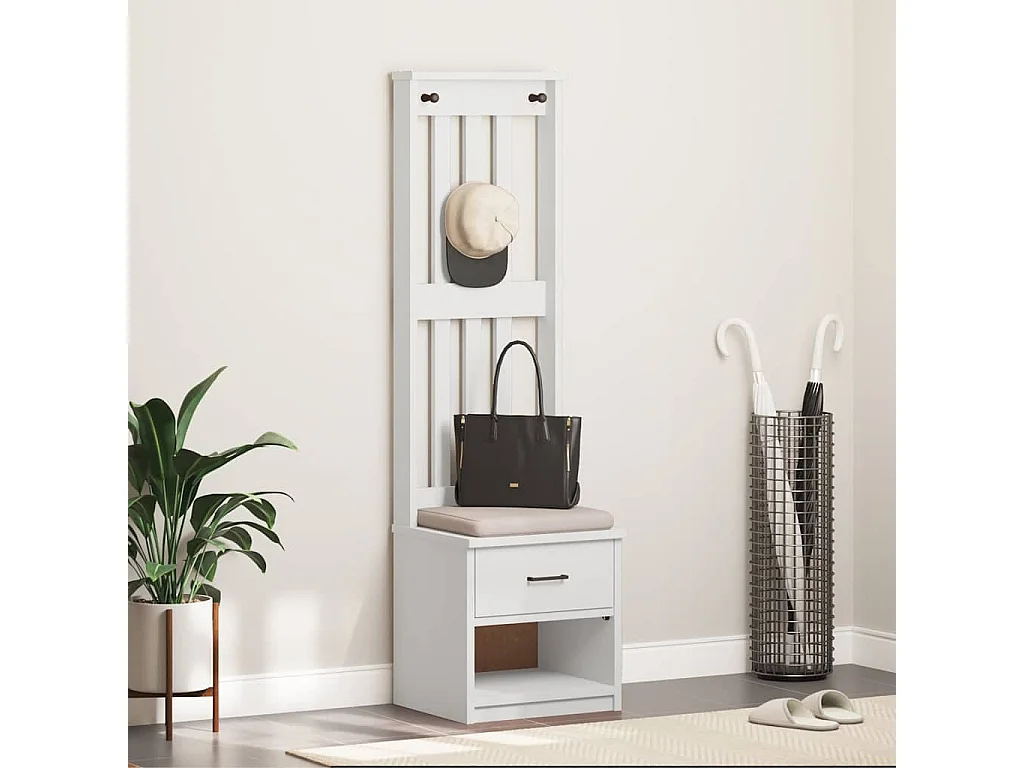 Portemanteau SANDENS blanc 45x40x159,5 cm bois massif pin