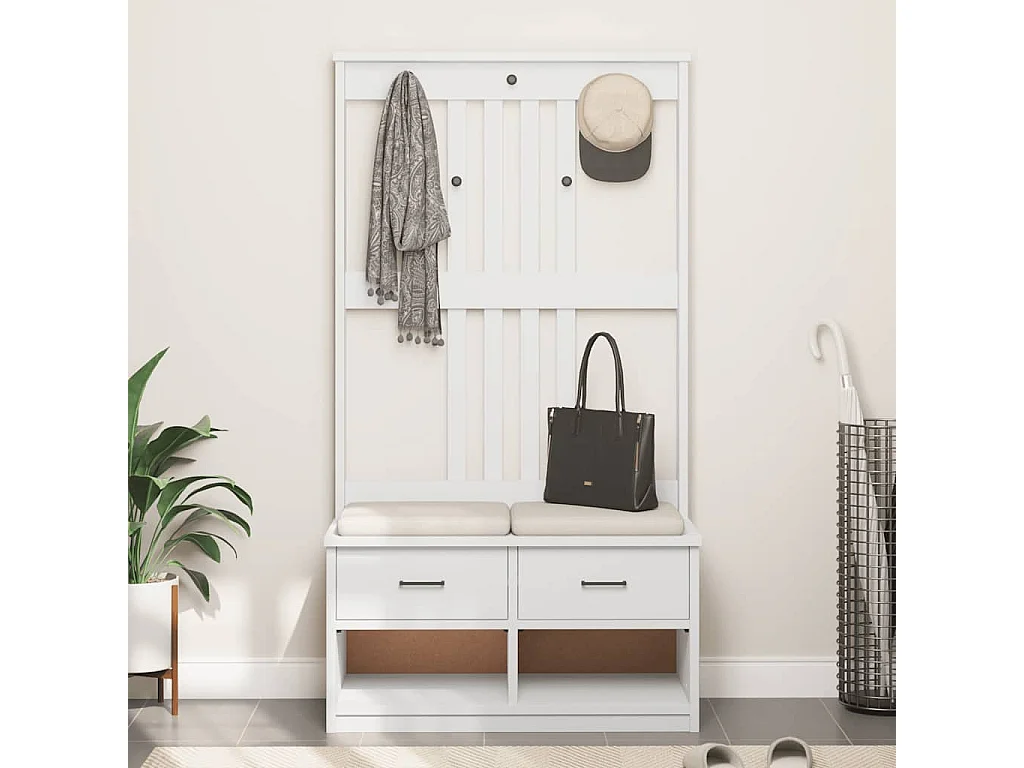 Appendiabiti SANDENS bianco 87x40x159,5 cm in legno massello di pino