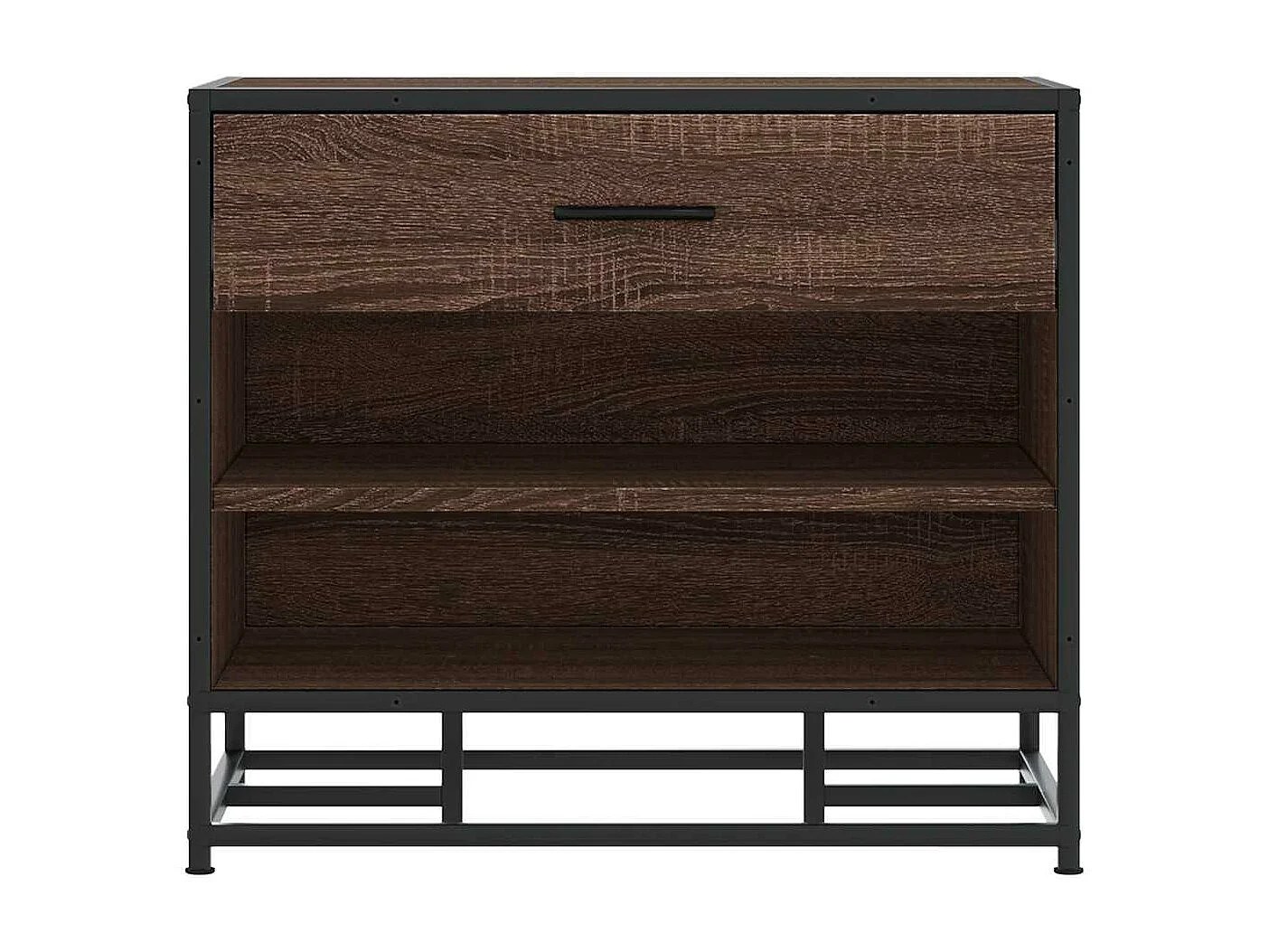 Bruine eikenhouten schoenbank van bewerkt hout en metaal