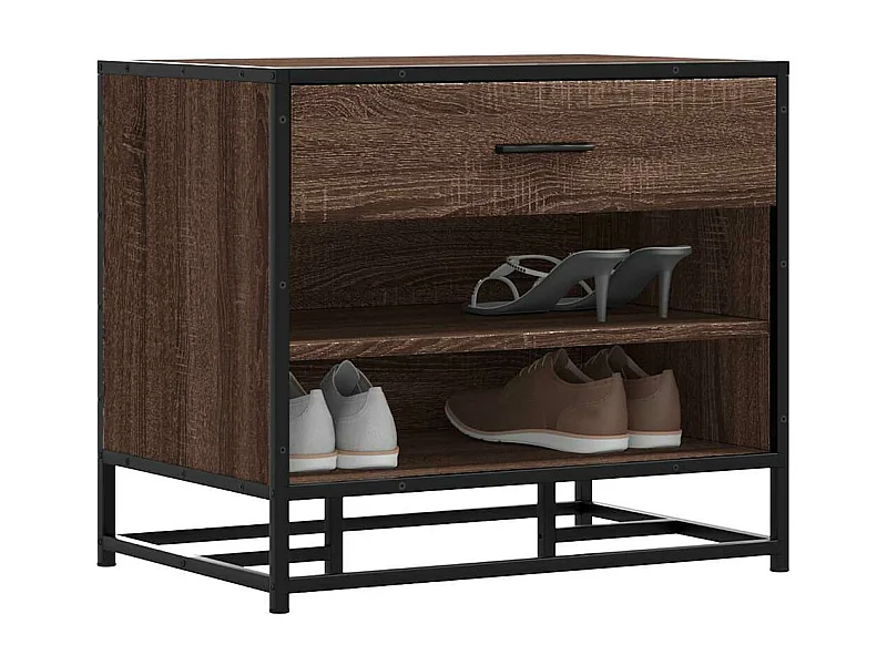 Banco para zapatos de roble marrón, madera de ingeniería y metal