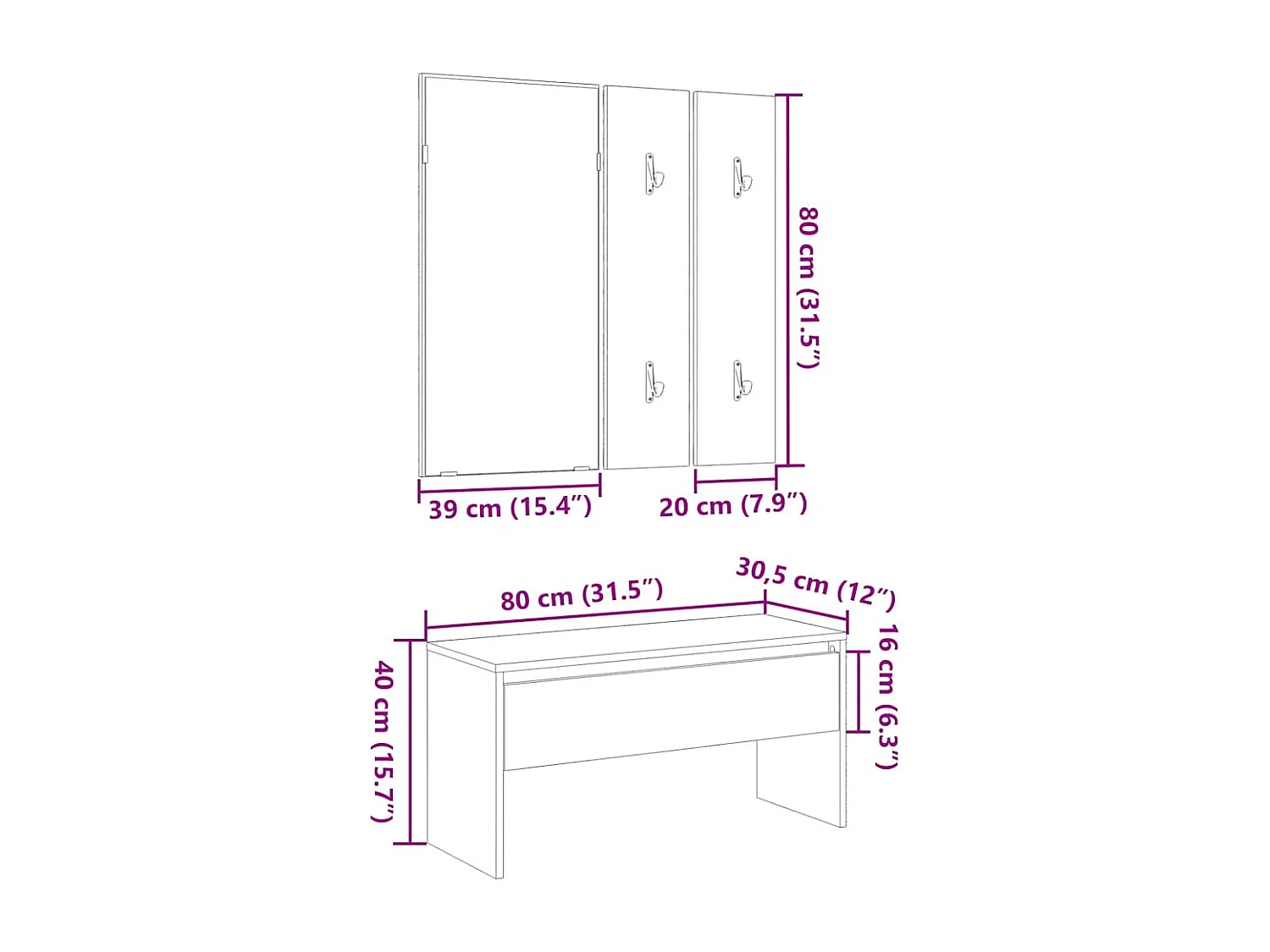 Ensemble de meubles de couloir chêne artisanal bois ingénierie