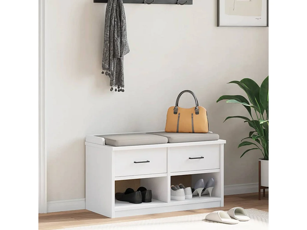 Banco recibidor blanco SANDNES 87x40x50 cm madera maciza de pino