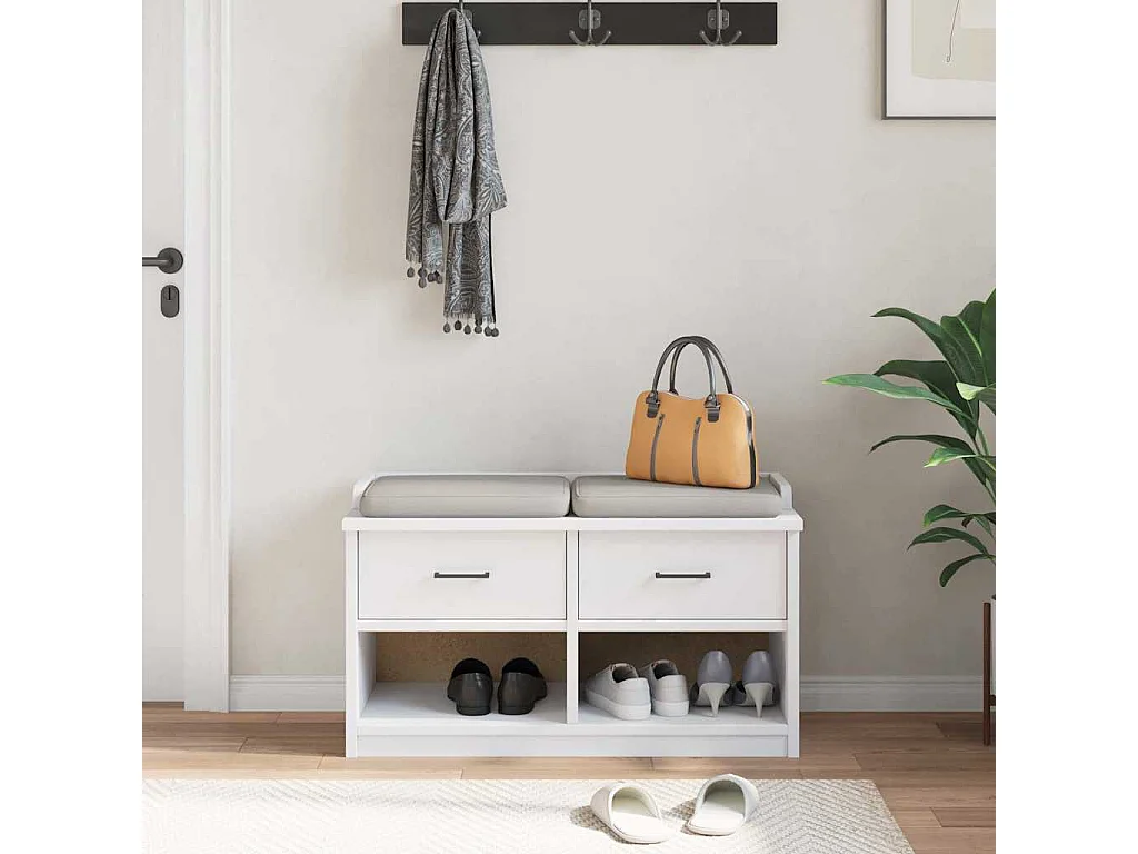 Banco recibidor blanco SANDNES 87x40x50 cm madera maciza de pino