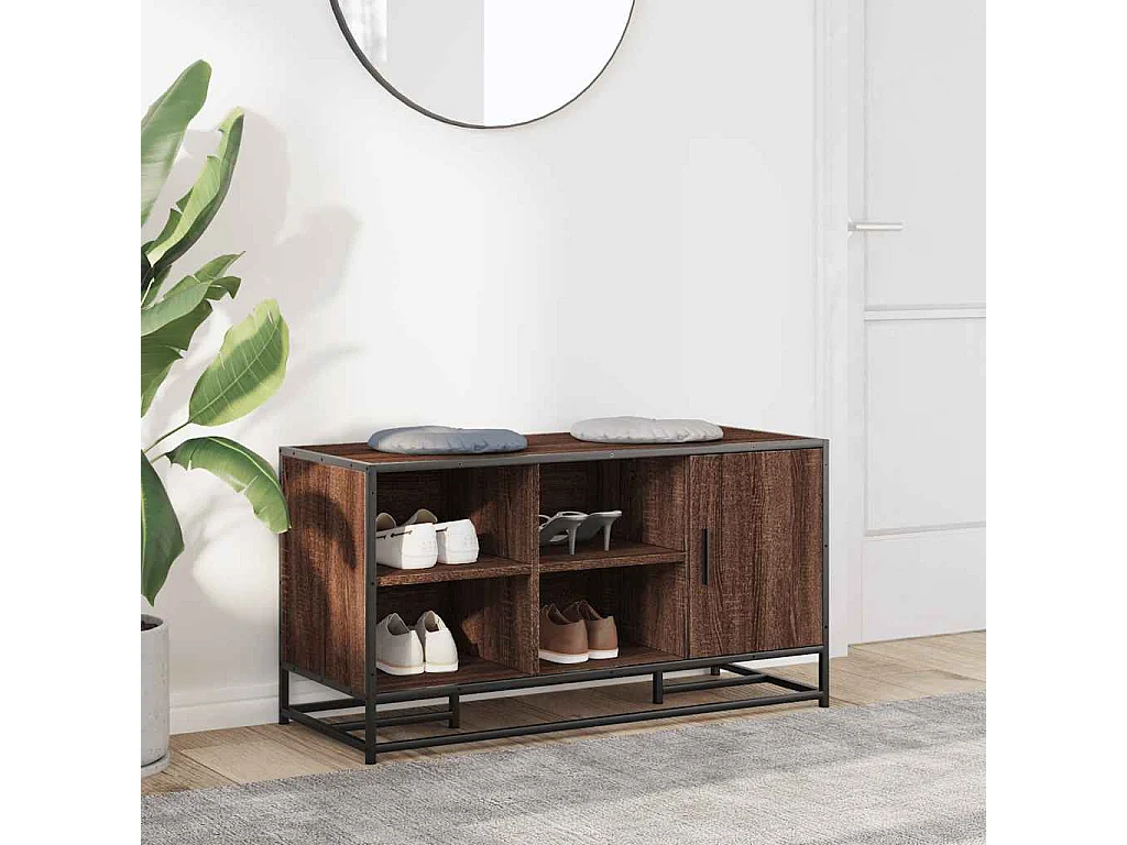 Banc à chaussures chêne marron bois d'ingénierie et métal