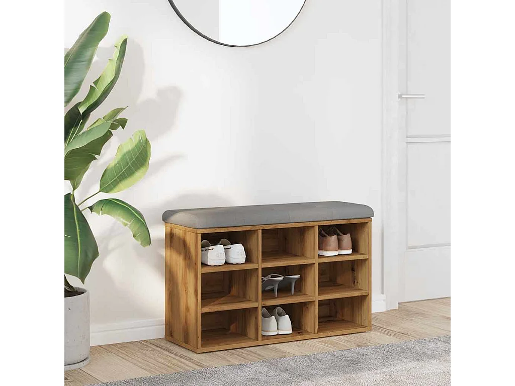 Banco zapatero roble craft 82x32x50 cm madera de ingeniería