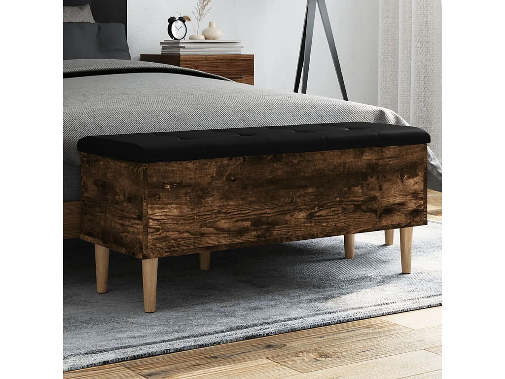 Sitzbank mit Stauraum aus geräucherter Eiche 102x42x46 cm Holzwerkstoff