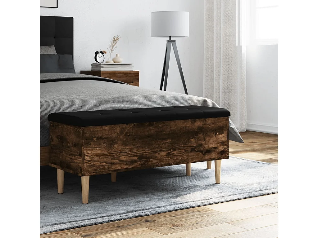 Sitzbank mit Stauraum aus geräucherter Eiche 102x42x46 cm Holzwerkstoff