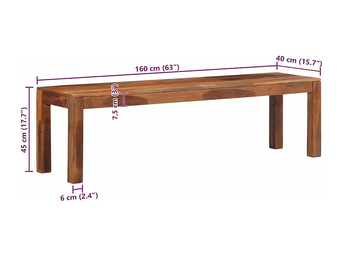 Banco 160 cm madeira maciça de acácia