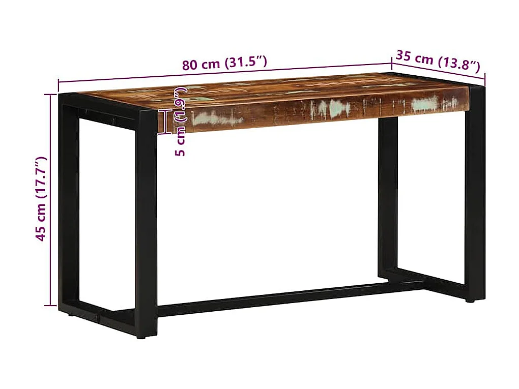 Mehrfarbige Bank 80x35x45 cm aus wiederverwertetem Massivholz