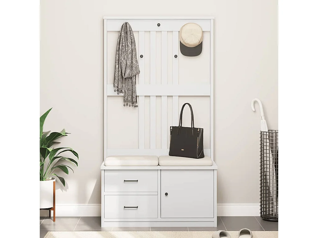 SANDENS witte kapstok 87x40x159,5 cm massief grenenhout