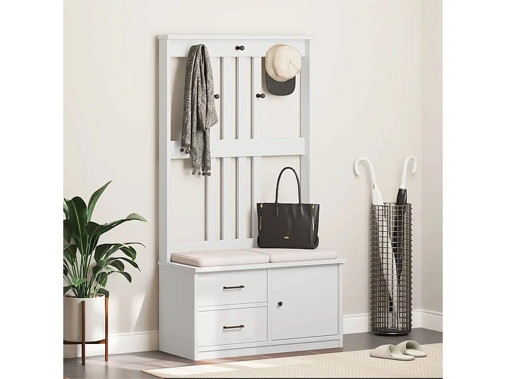 Portemanteau SANDENS blanc 87x40x159,5 cm bois massif pin