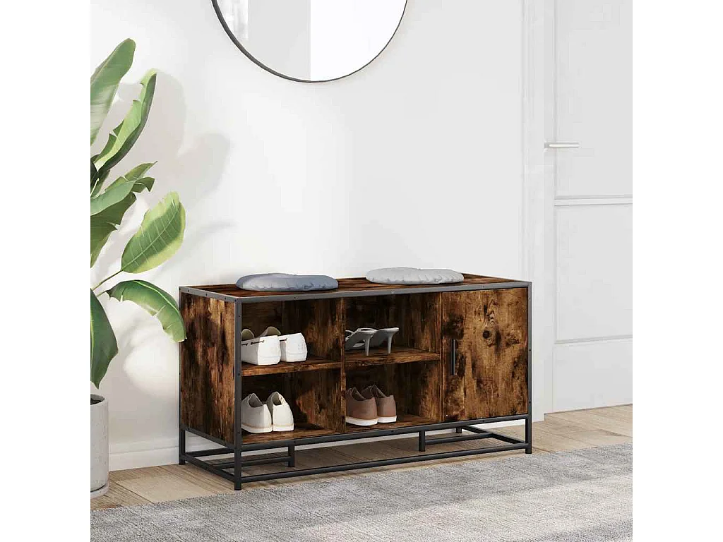 Panca portascarpe in rovere affumicato in legno ingegnerizzato e metallo