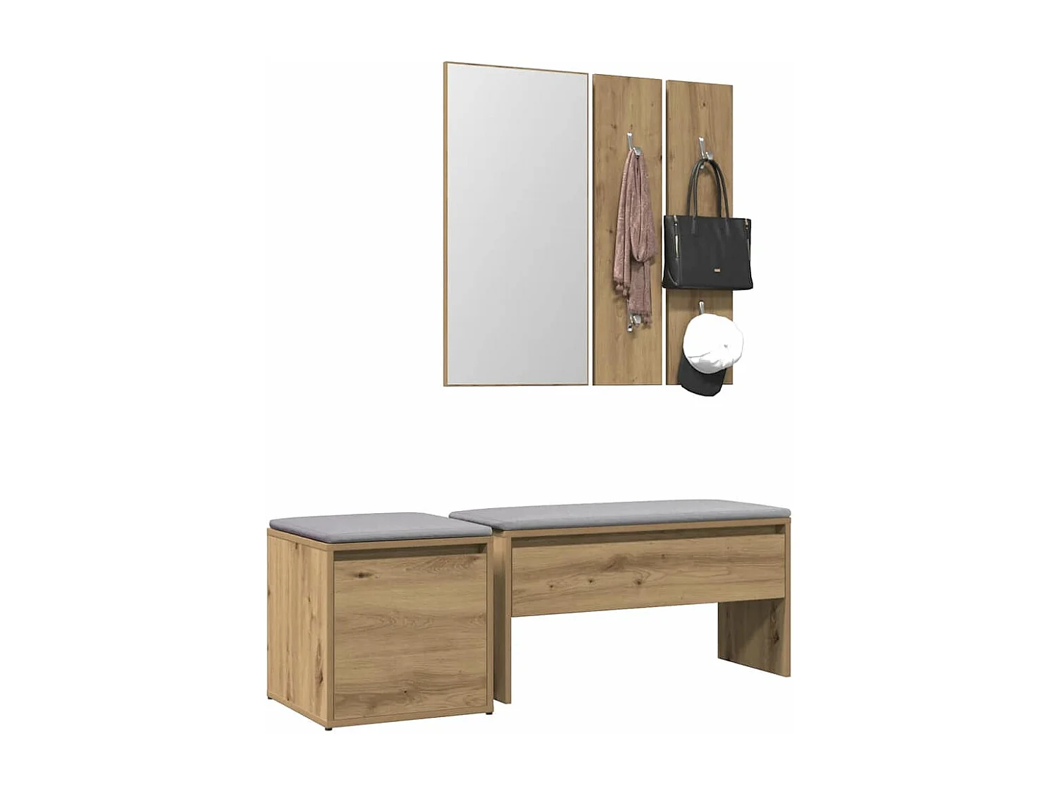 Set di mobili da ingresso in rovere, legno ingegnerizzato artigianale