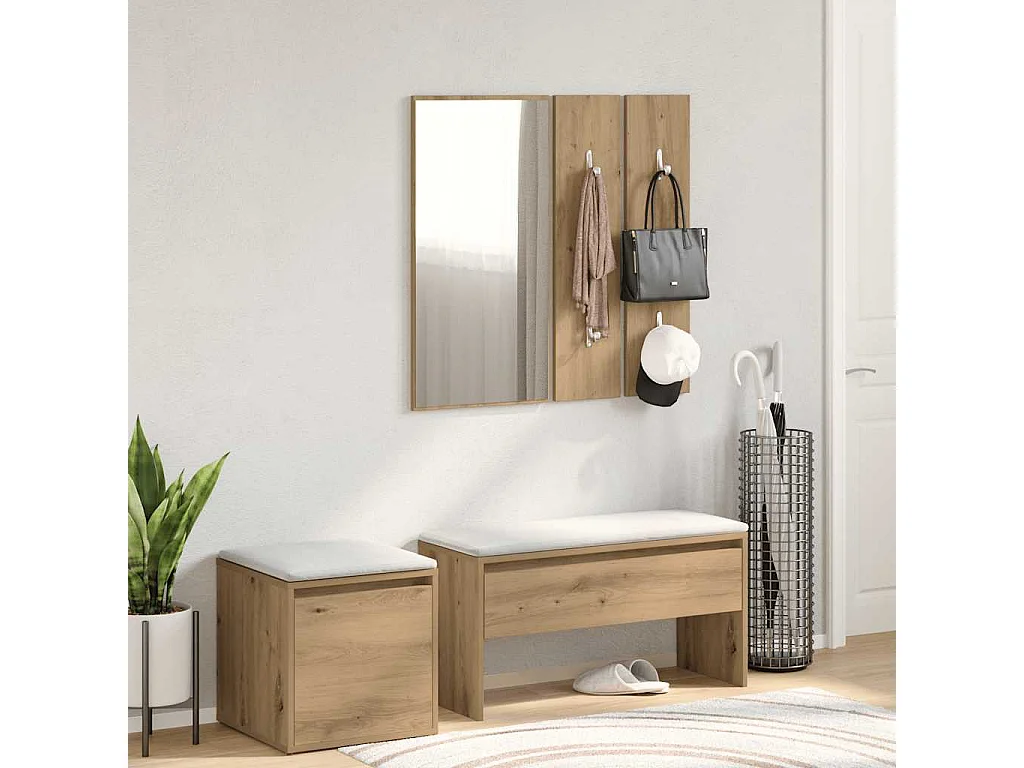 Set di mobili da ingresso in rovere, legno ingegnerizzato artigianale