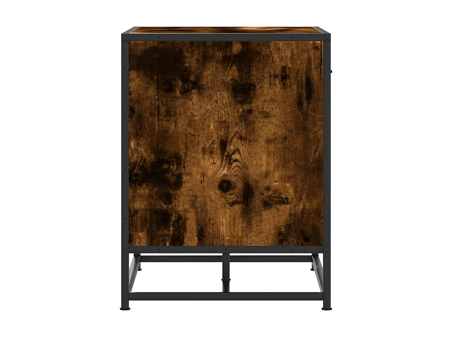 Gerookte eikenhouten schoenenbank, bewerkt hout en metaal