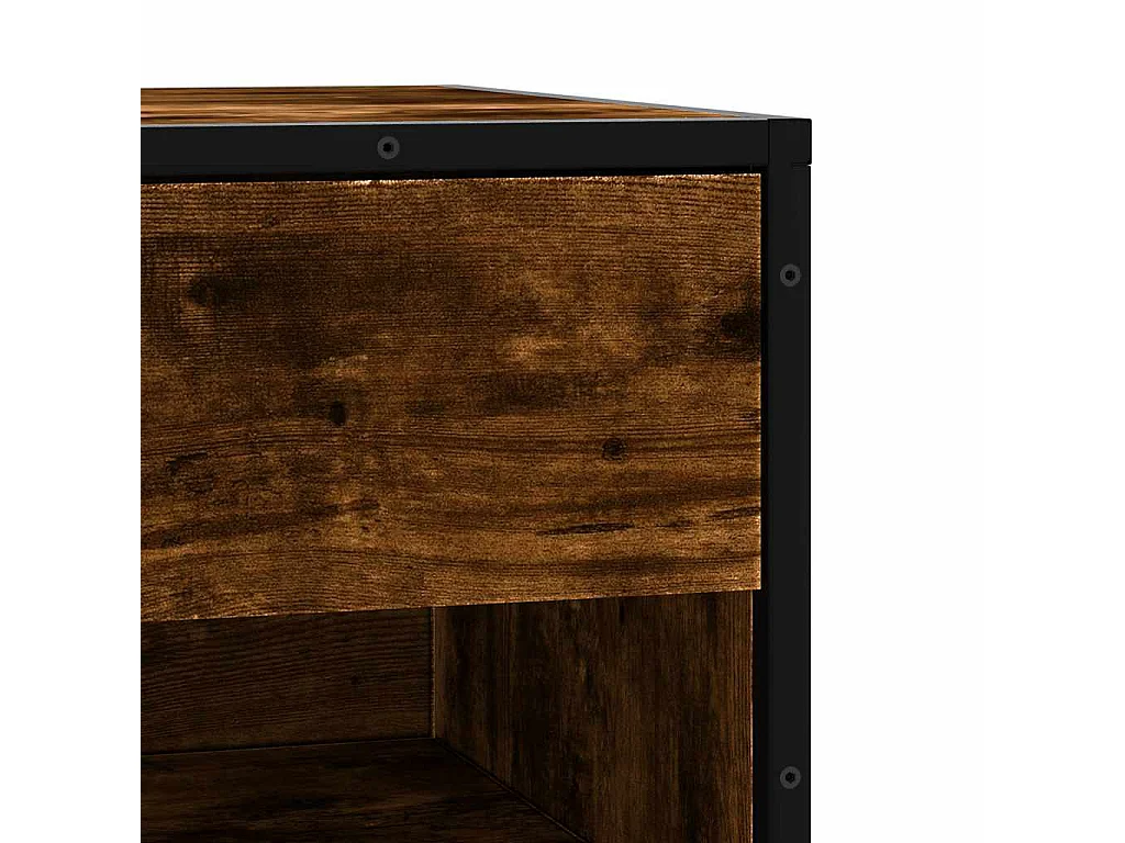 Gerookte eikenhouten schoenenbank, bewerkt hout en metaal