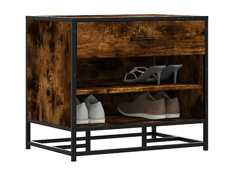 Banco para zapatos de roble ahumado, madera de ingeniería y metal