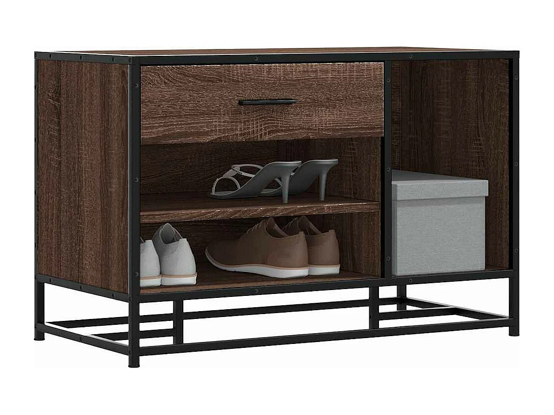 Banc à chaussures chêne marron bois d'ingénierie et métal